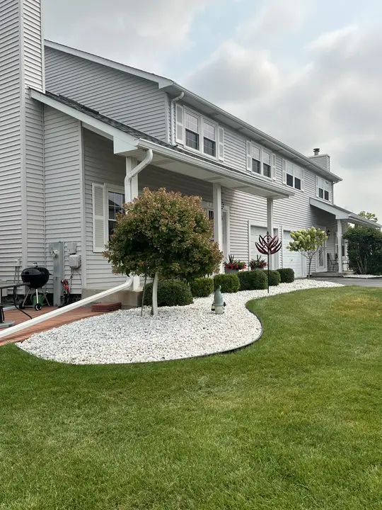 Landscape Bed White Stone Shrubs Posen Il