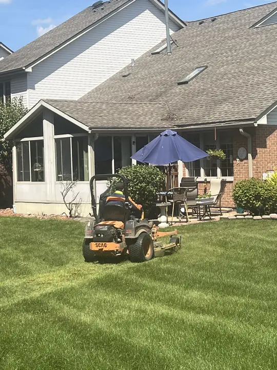 Mower On Townhome Patio Lawn Multi Family Chicagoland